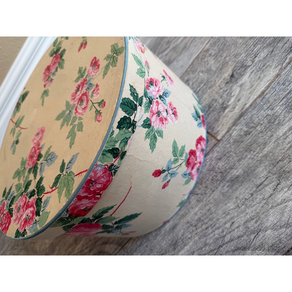 Vintage Cardboard Hat Box Floral Rose Storage Decor 13" Shabby Cottagecore Chic
